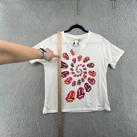 H&M Rolling Stones Shirt Womens Size Medium White Red Band Tee - Picture 8 of 11
